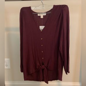 NWT Michael Kors Burgundy Tie-Hem Top